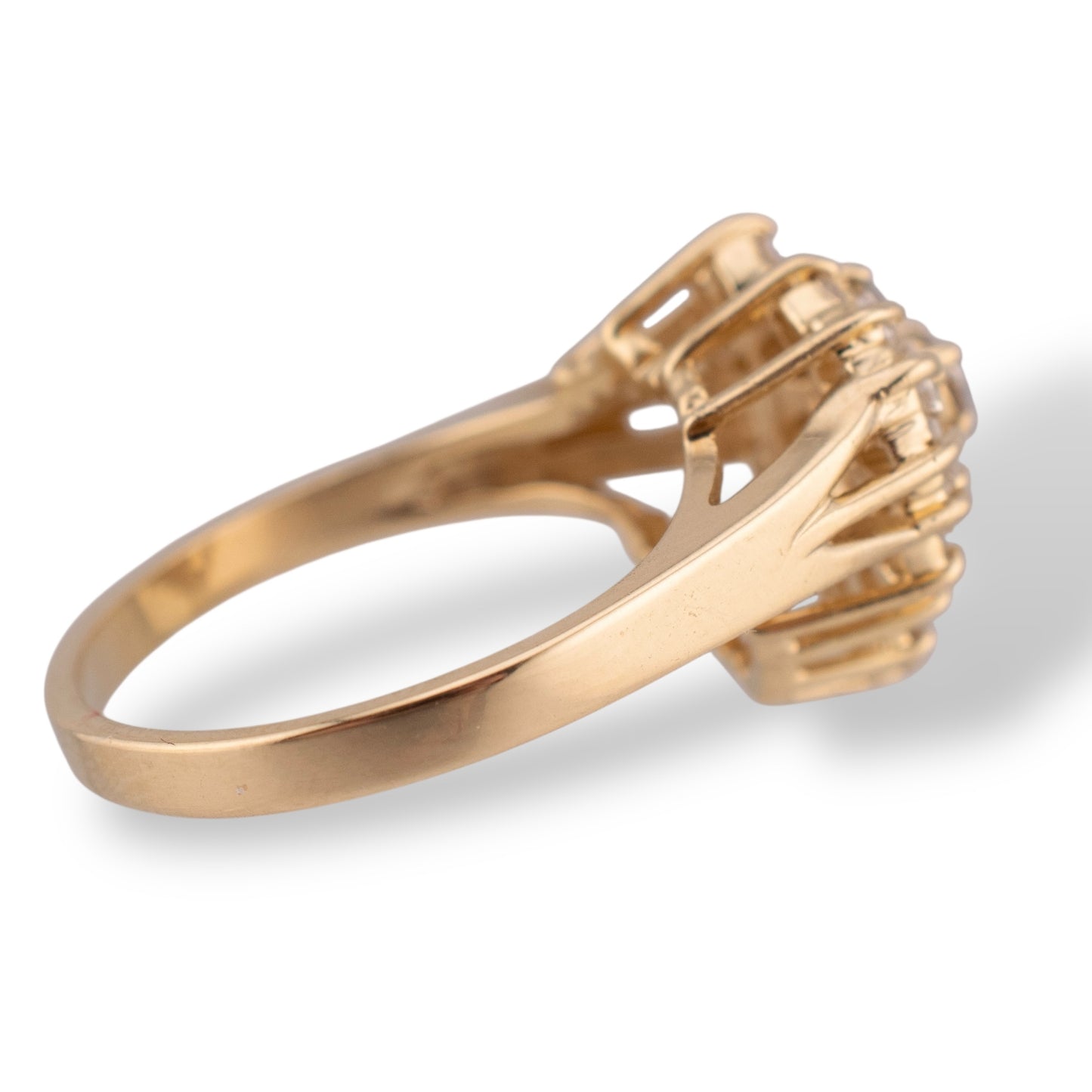 Vintage 14K Yellow Gold Round & Baguette Diamond Heart Ring 1.04 CTW