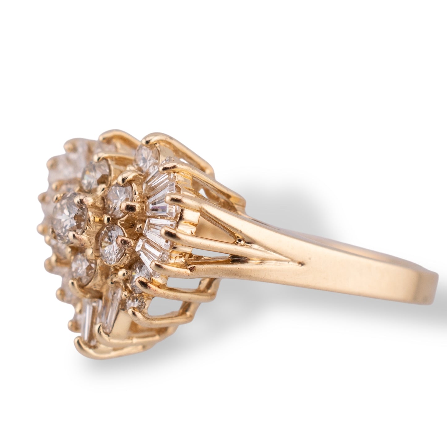 Vintage 14K Yellow Gold Round & Baguette Diamond Heart Ring 1.04 CTW