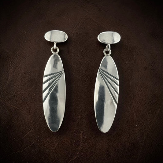 Vintage Sterling Silver Southwestern Sunburst Dangle Earrings