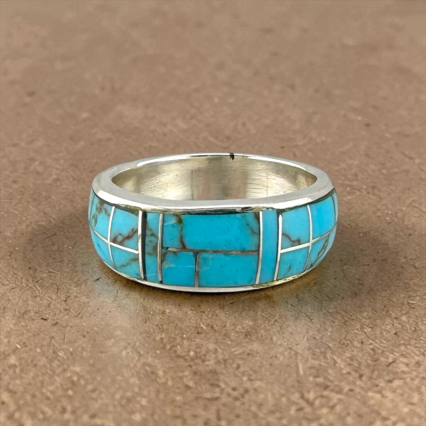 Vintage Sterling Silver Southwestern Turquoise Mosaic Inlay Ring