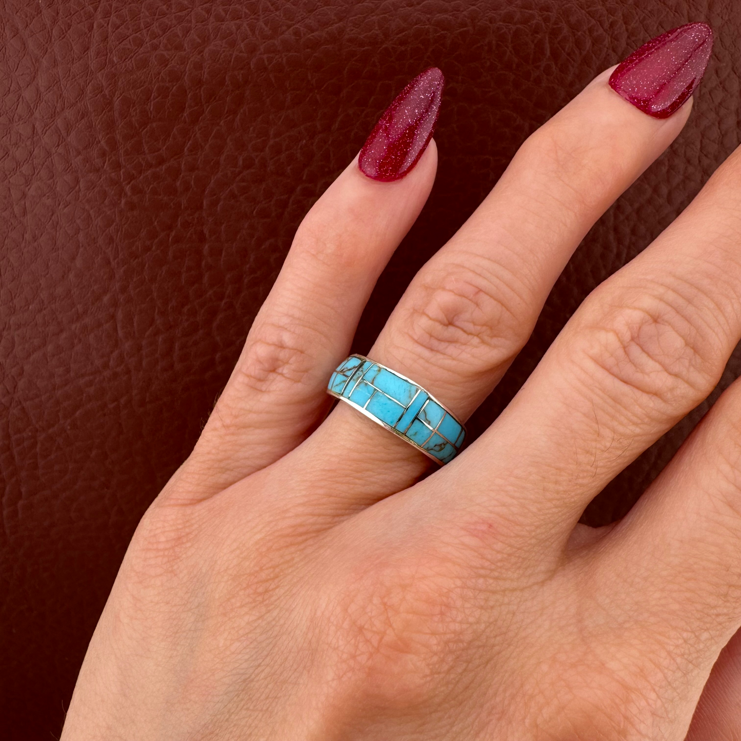 Vintage Sterling Silver Southwestern Turquoise Mosaic Inlay Ring