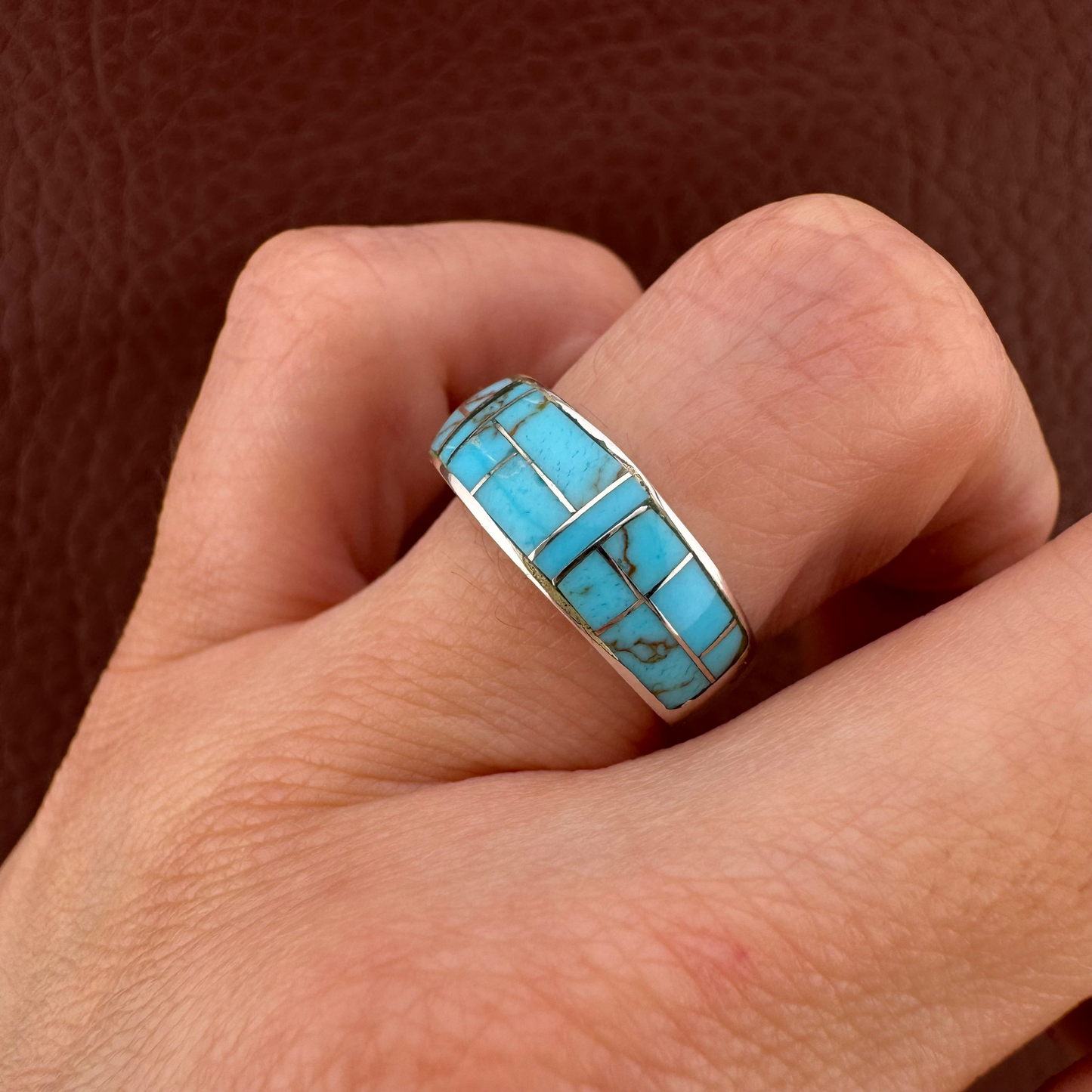 Vintage Sterling Silver Southwestern Turquoise Mosaic Inlay Ring