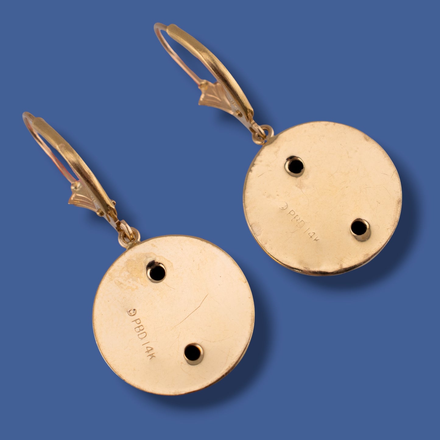 Vintage 14K Gold Full Moon Man in the Moon Leverback Dangle Earrings