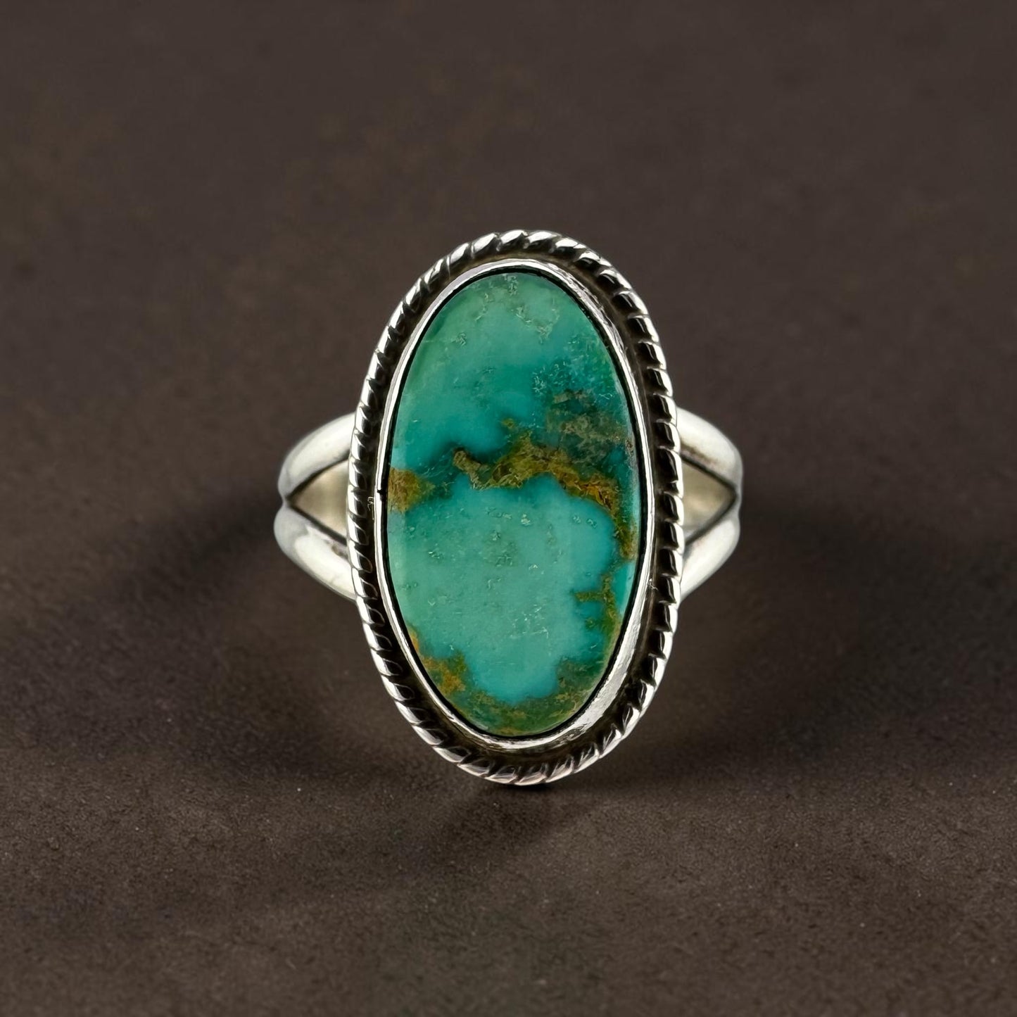Vintage Southwestern Oval Turquoise Sterling Silver Ring Size 6.75