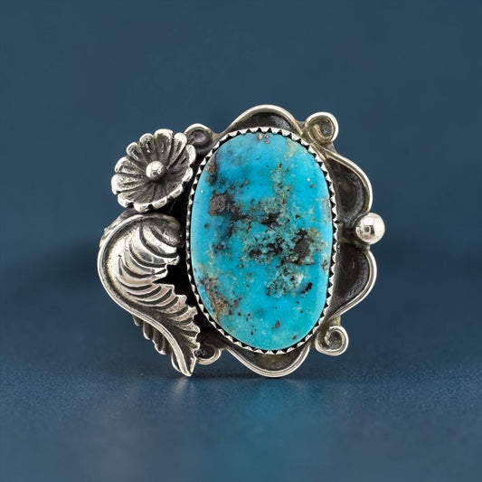 Vintage Southwestern Blue Turquoise Handmade Sterling Silver Ring