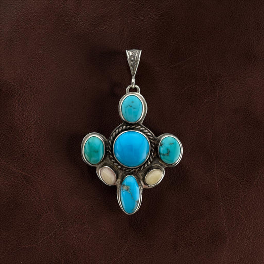 Vintage Southwestern Turquoise Pendant Sterling Silver Signed Charlotte