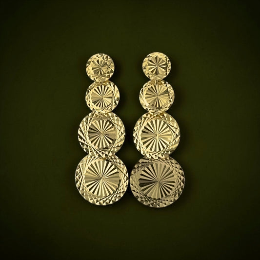 Vintage 14K Gold Simmering Diamond Cut Graduated Disc Dangle Earrings