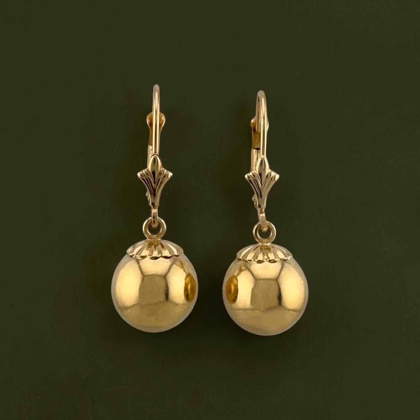 Vintage 14K Yellow Gold Ball Drop Dangle Leverback Earrings 1.5g 1.05"