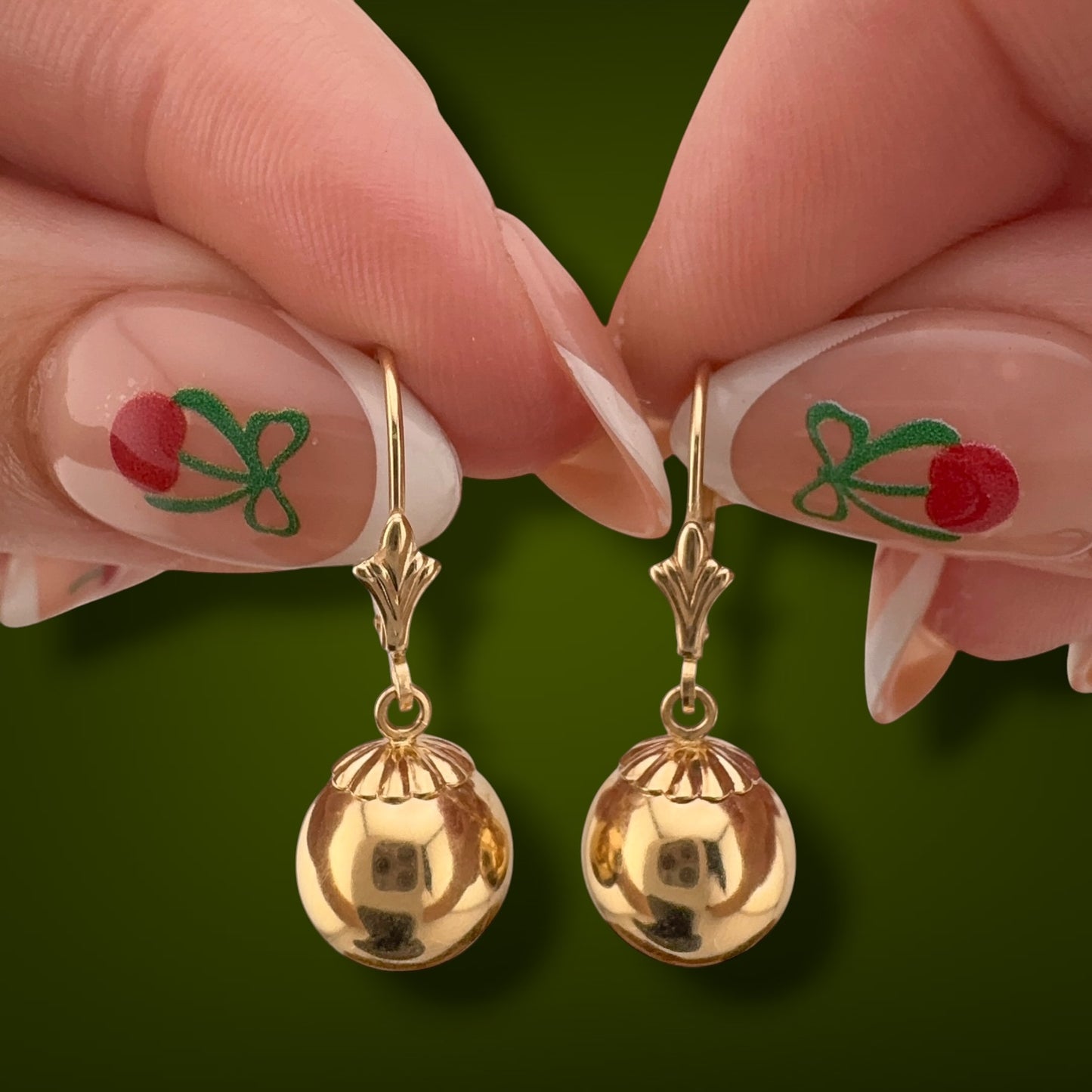 Vintage 14K Yellow Gold Ball Drop Dangle Leverback Earrings 1.5g 1.05"