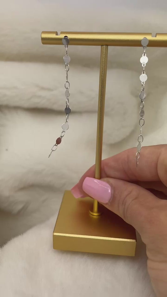 14 Karat White Gold Reflective Mirror Dangling Two Inch Drop Earrings