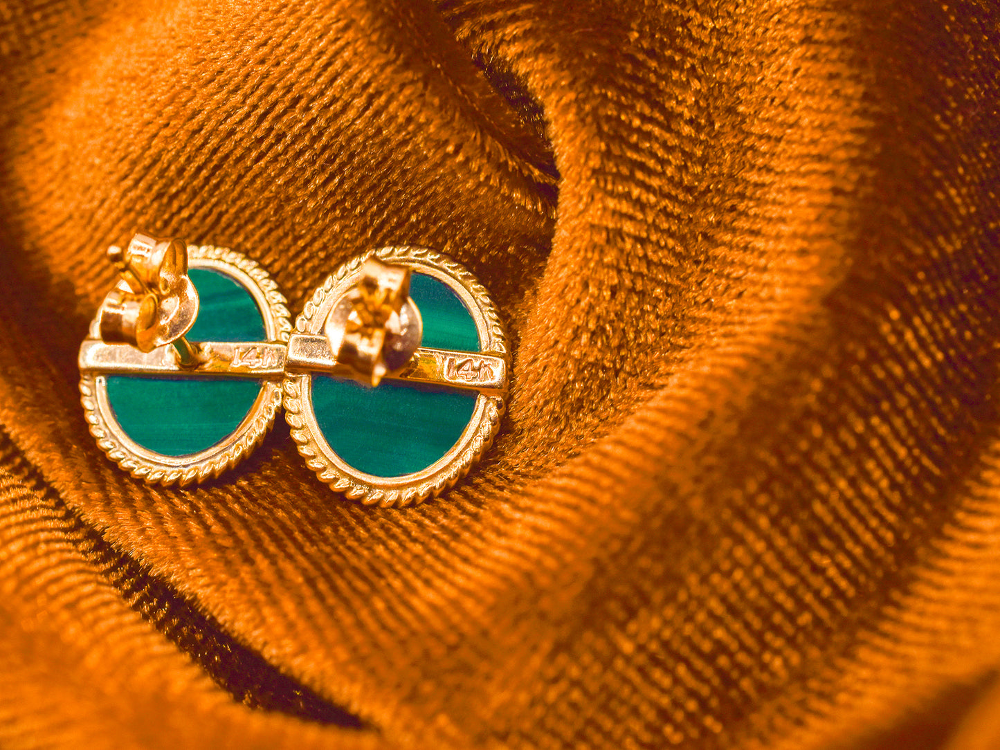 Vintage 14k Gold Malachite Earrings