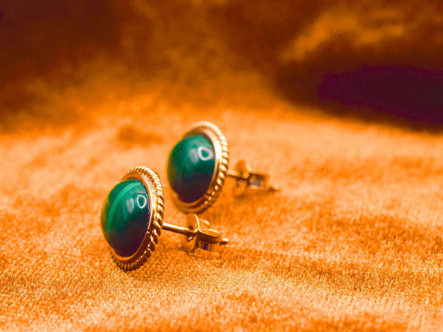 Vintage 14k Gold Malachite Earrings