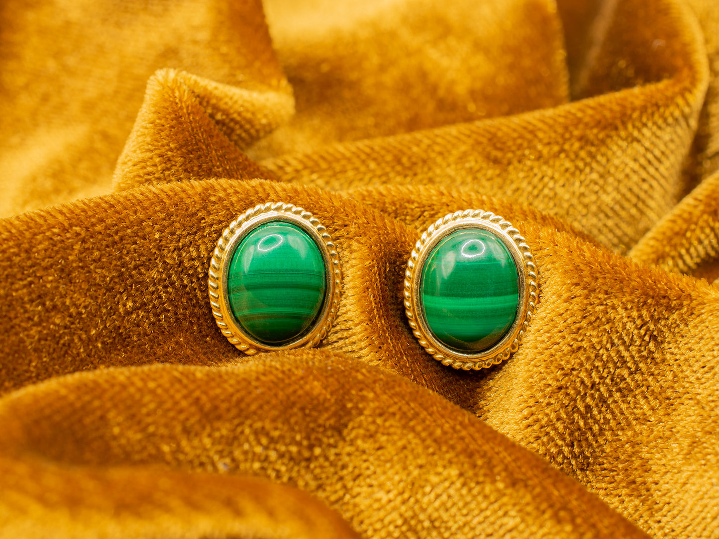 Vintage 14k Gold Malachite Earrings