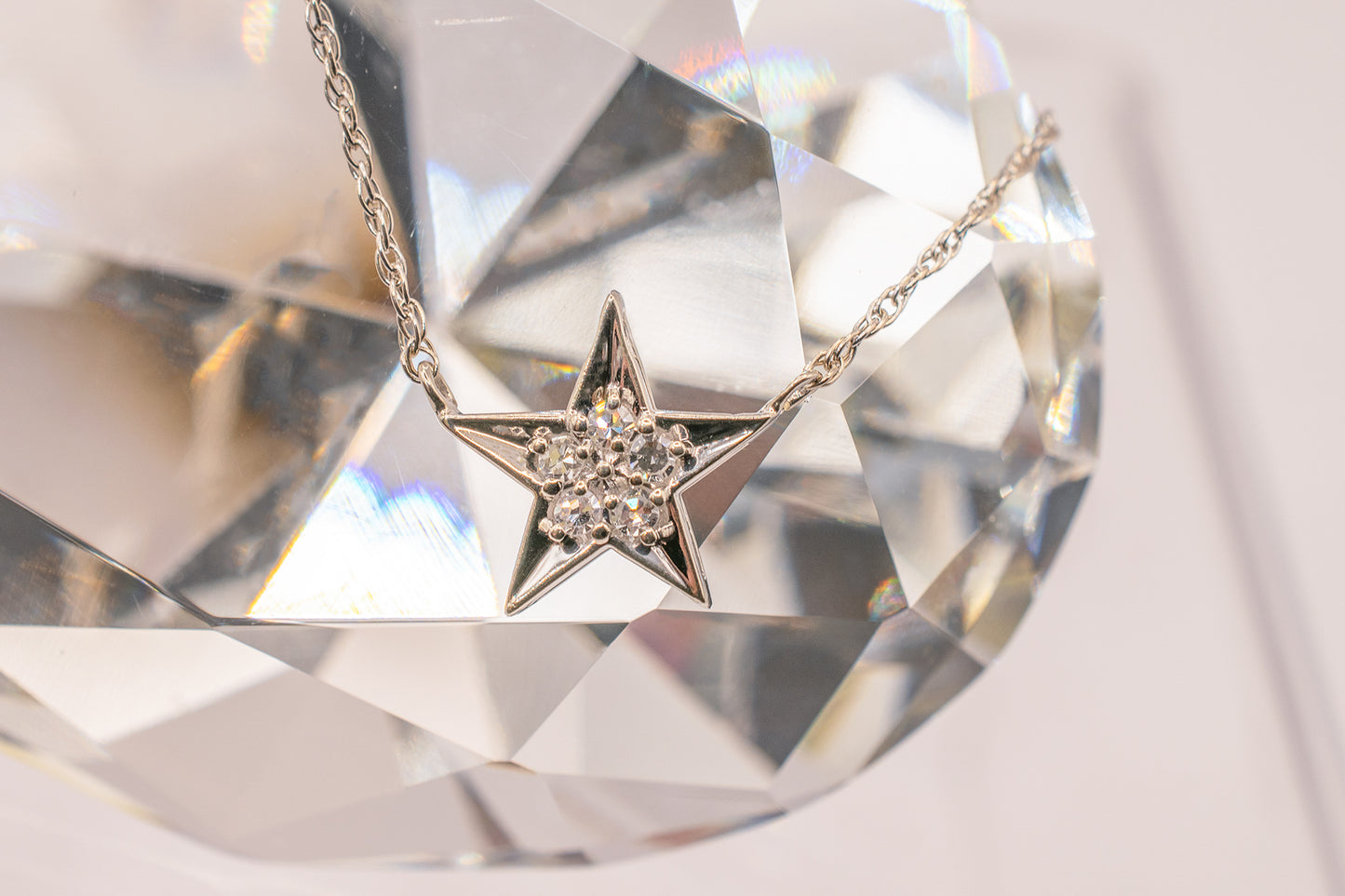 Vintage 14k White Gold Diamond Star Necklace