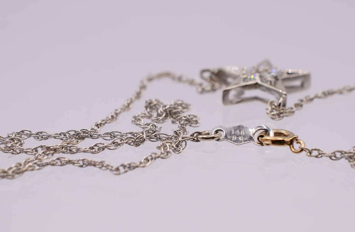Vintage 14k White Gold Diamond Star Necklace