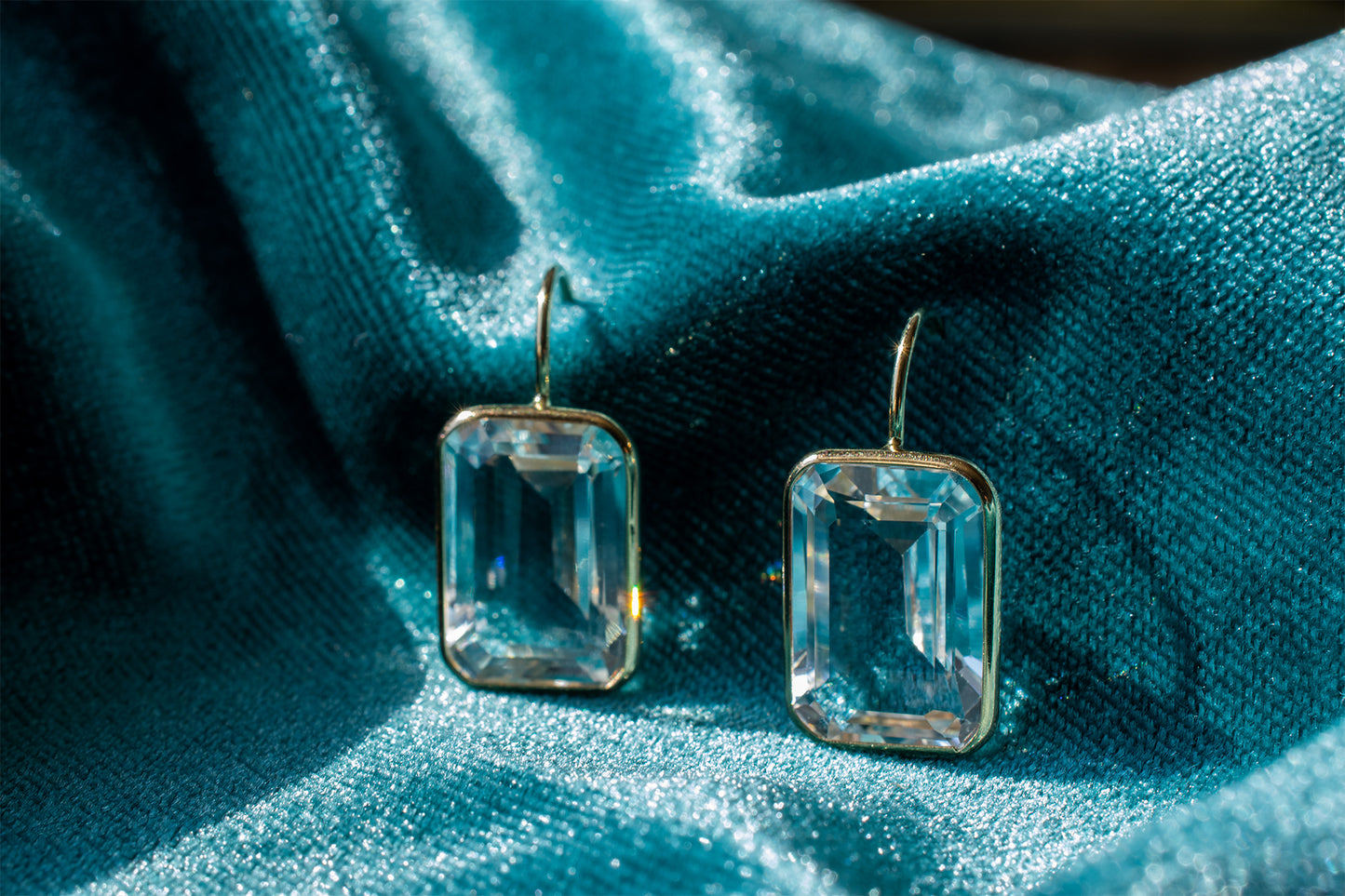 Vintage 14k Emerald Cut White Topaz Earrings