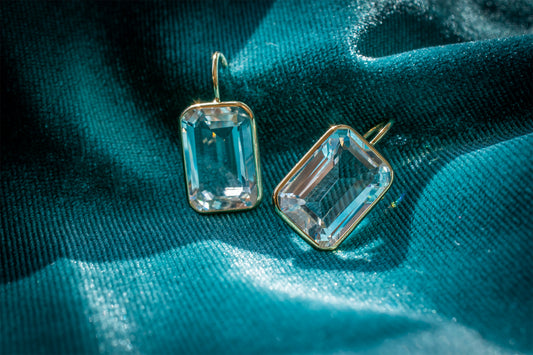 Vintage 14k Emerald Cut White Topaz Earrings