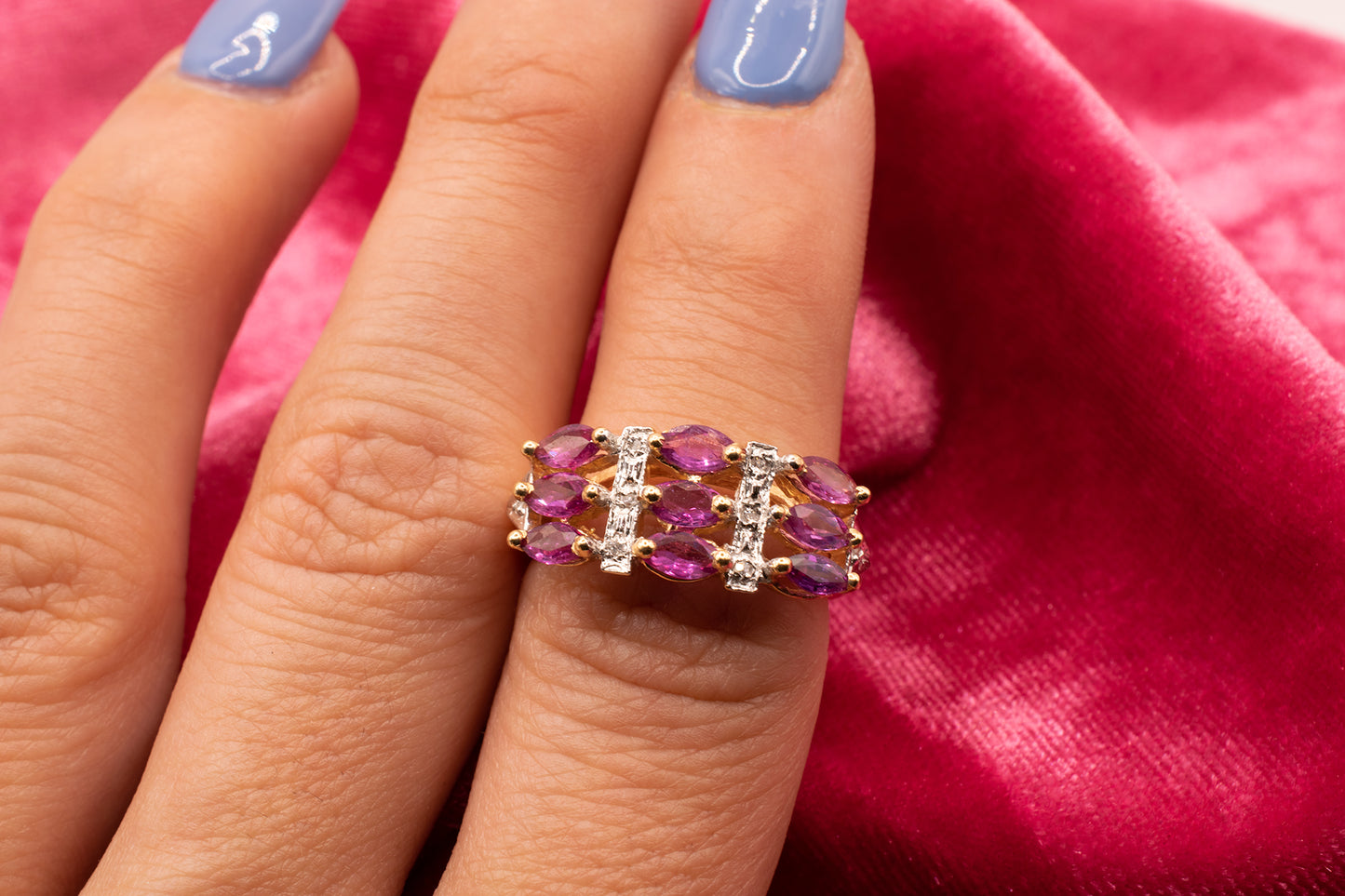 Vintage 14k Yellow Gold Purple Sapphire and Diamond Ring