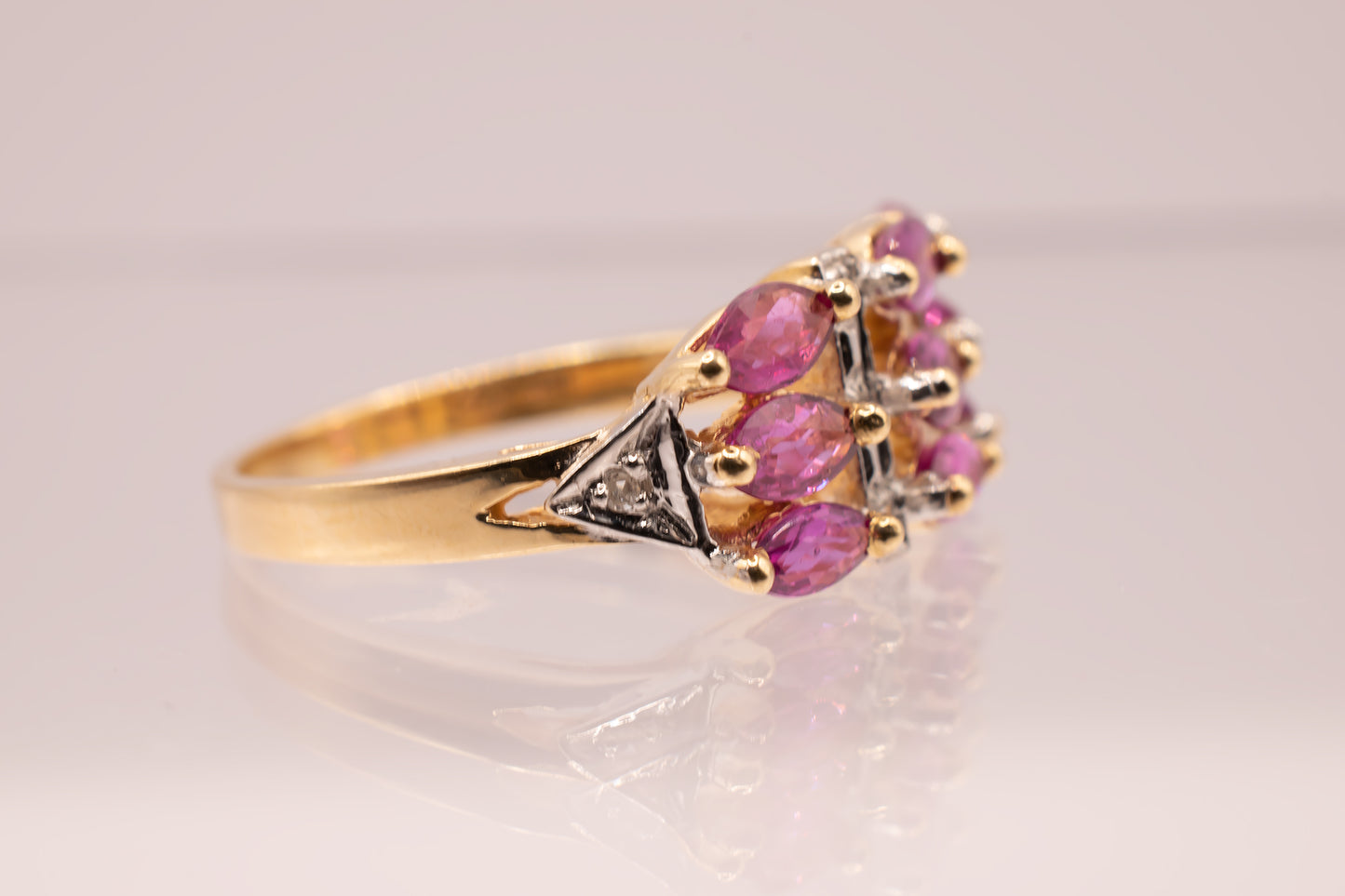 Vintage 14k Yellow Gold Purple Sapphire and Diamond Ring