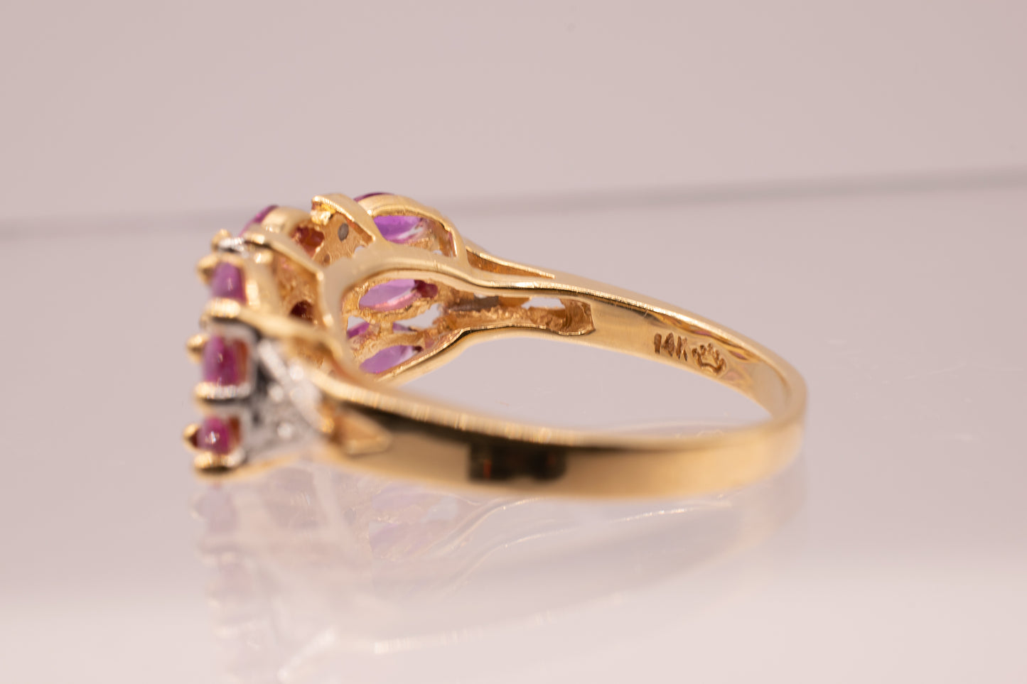 Vintage 14k Yellow Gold Purple Sapphire and Diamond Ring