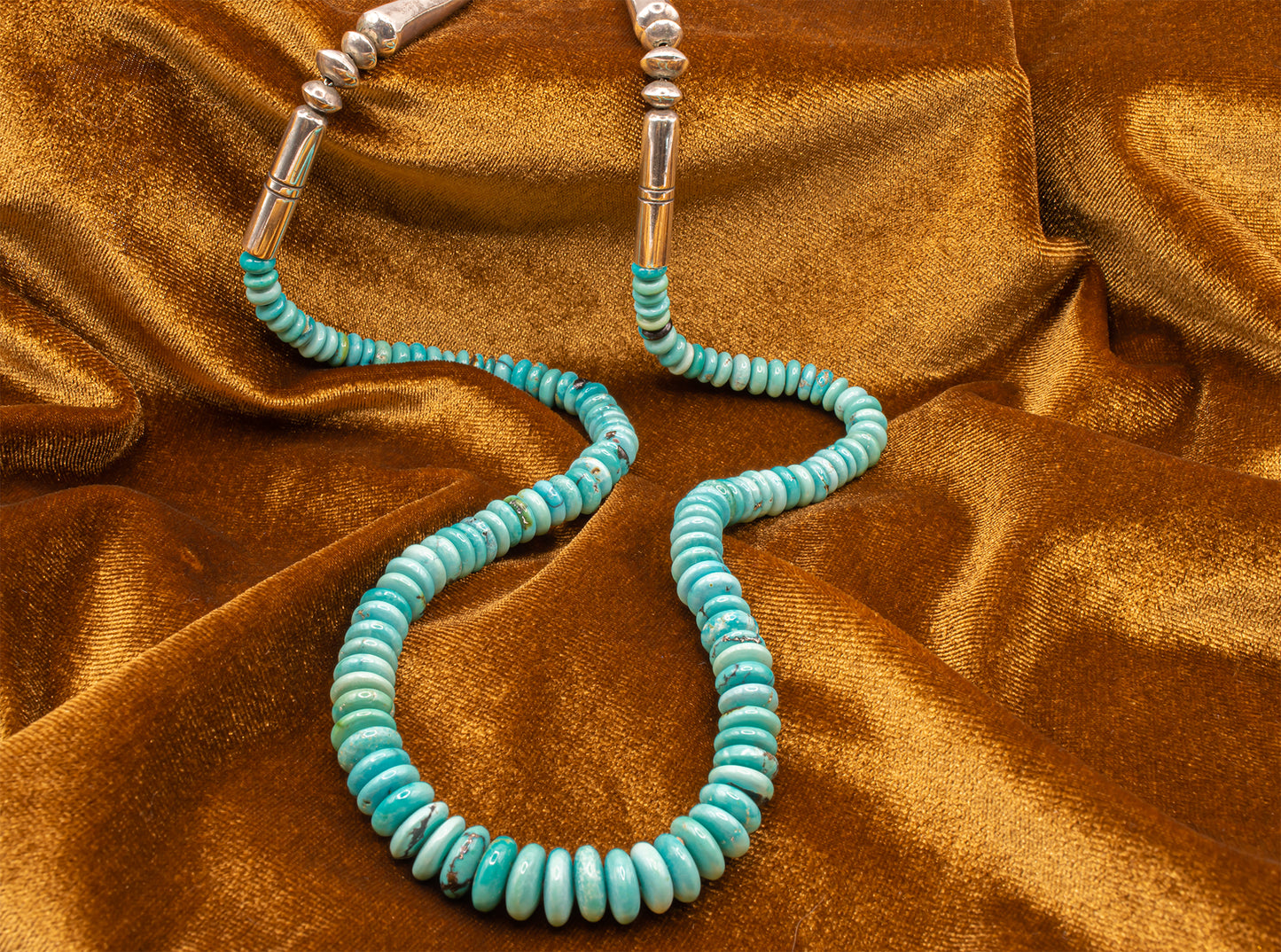 Vintage Sterling Silver Turquoise Beaded Necklace