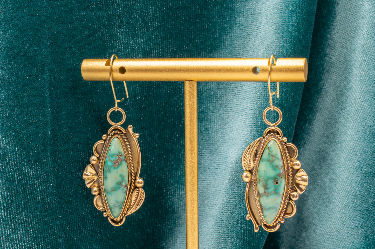 Vintage 14k Yellow Gold Turquoise Dangle Earrings