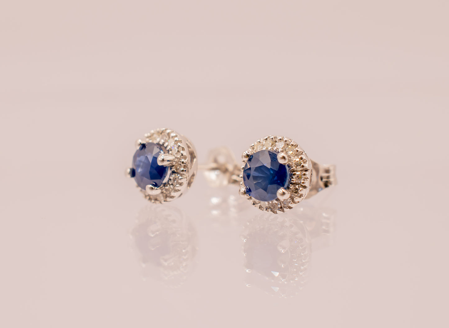 Estate 14k White Gold Diamond Halo Sapphire Earrings