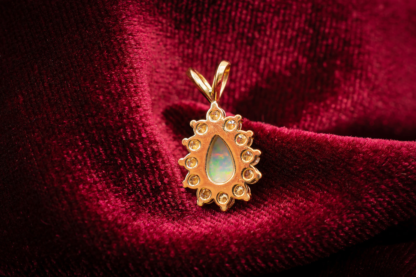 Vintage 14k Diamond Halo Opal Pendant