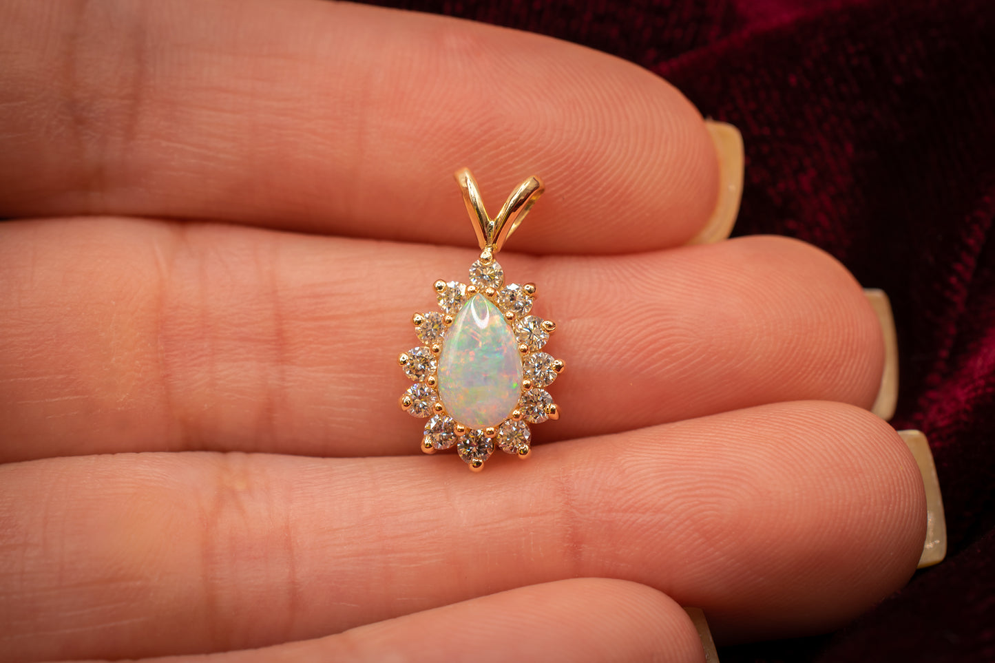 Vintage 14k Diamond Halo Opal Pendant