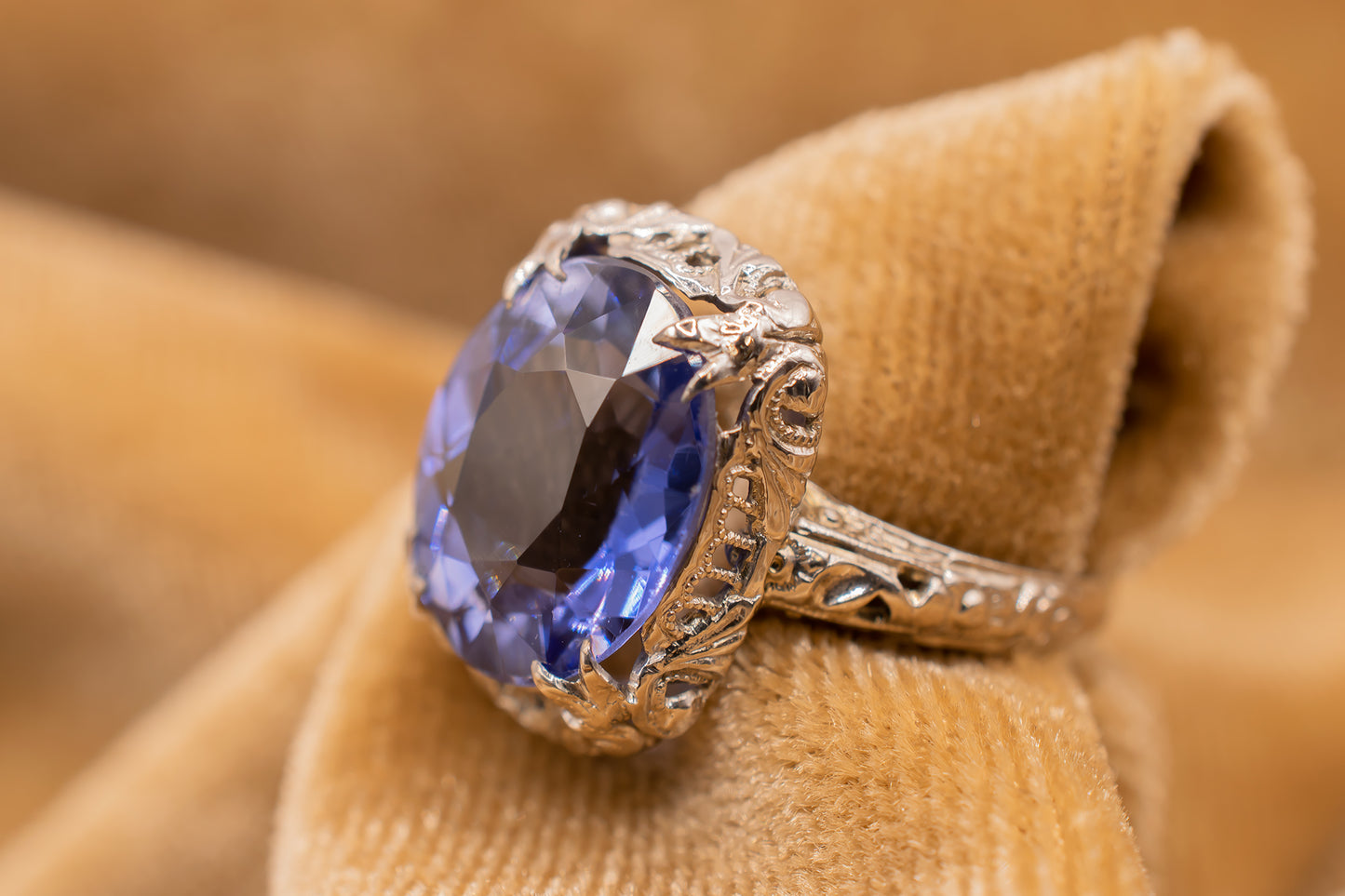 Vintage 14k Lab Grawn Sapphire Cocktail Ring