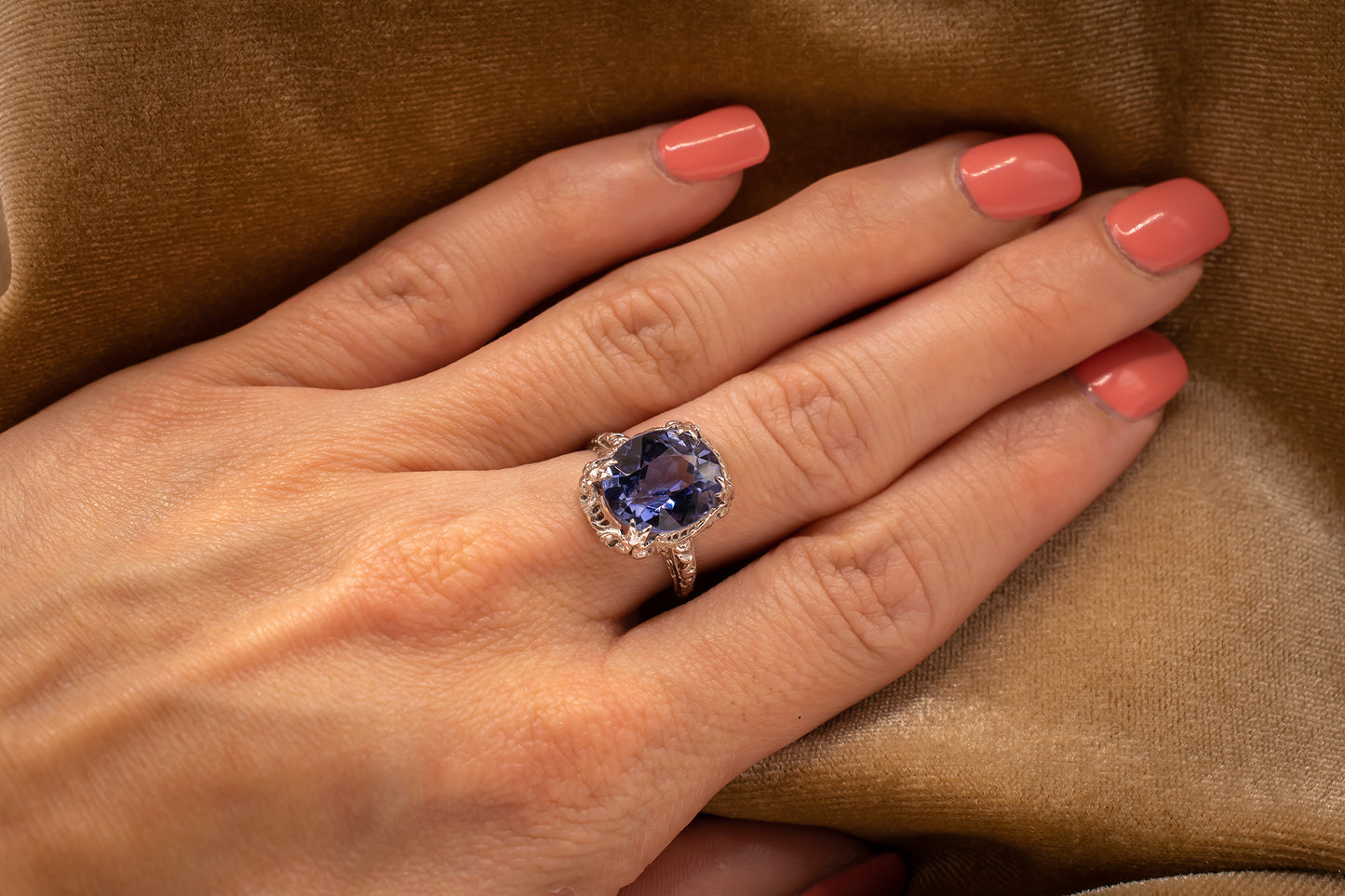 Vintage 14k Lab Grawn Sapphire Cocktail Ring