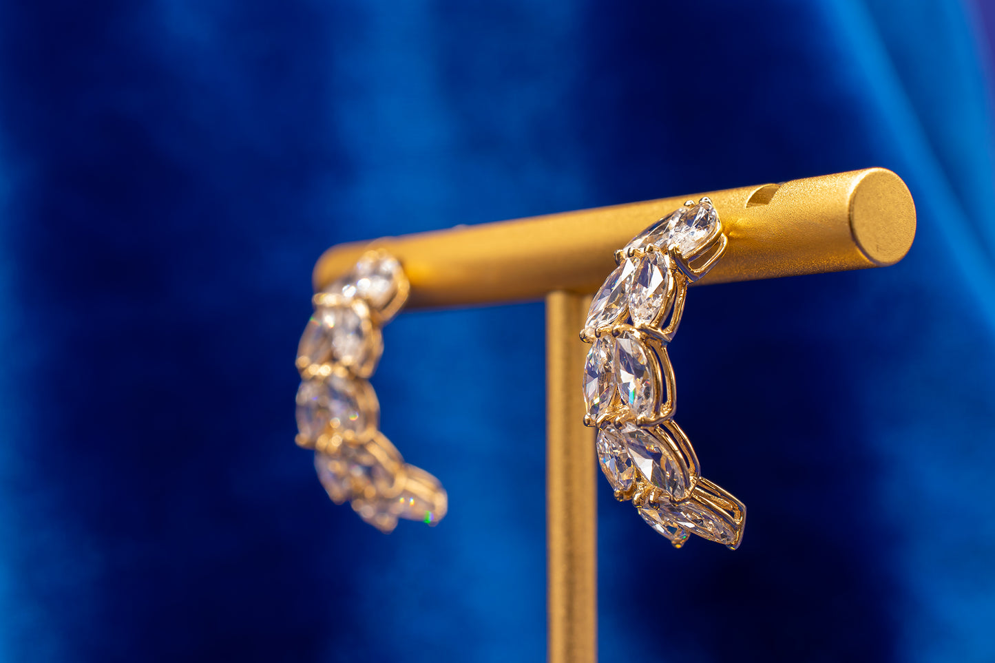 Vintage 14k Yellow Gold Half-Hoop Earrings With Marquise CZ's