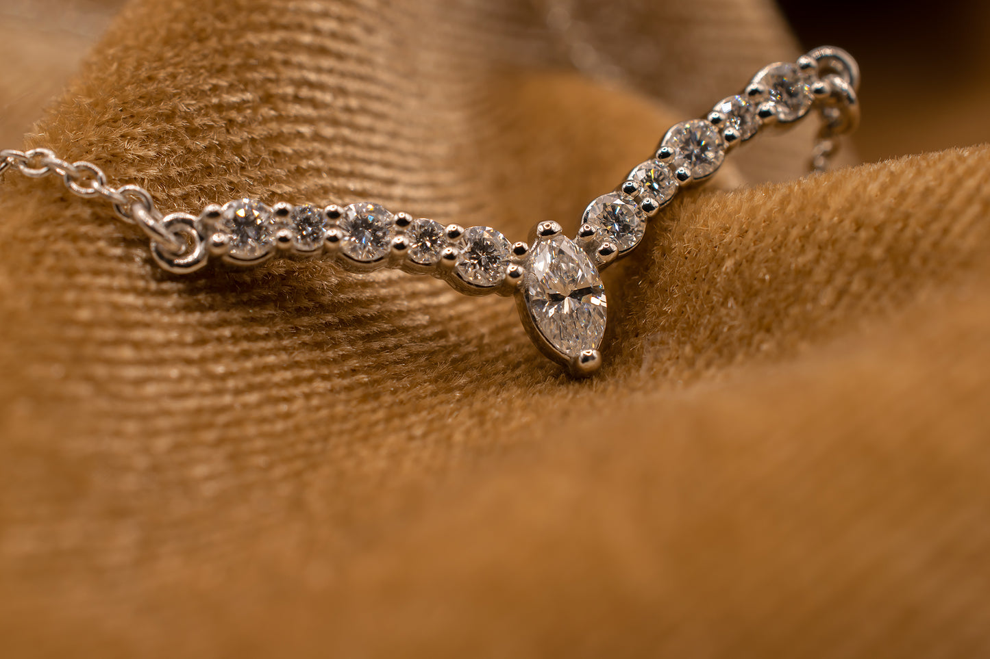 Platinum 950 Marquise & Round Brilliant Natural Diamond "V" Necklace