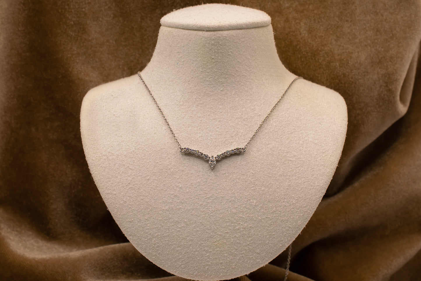 Platinum 950 Marquise & Round Brilliant Natural Diamond "V" Necklace