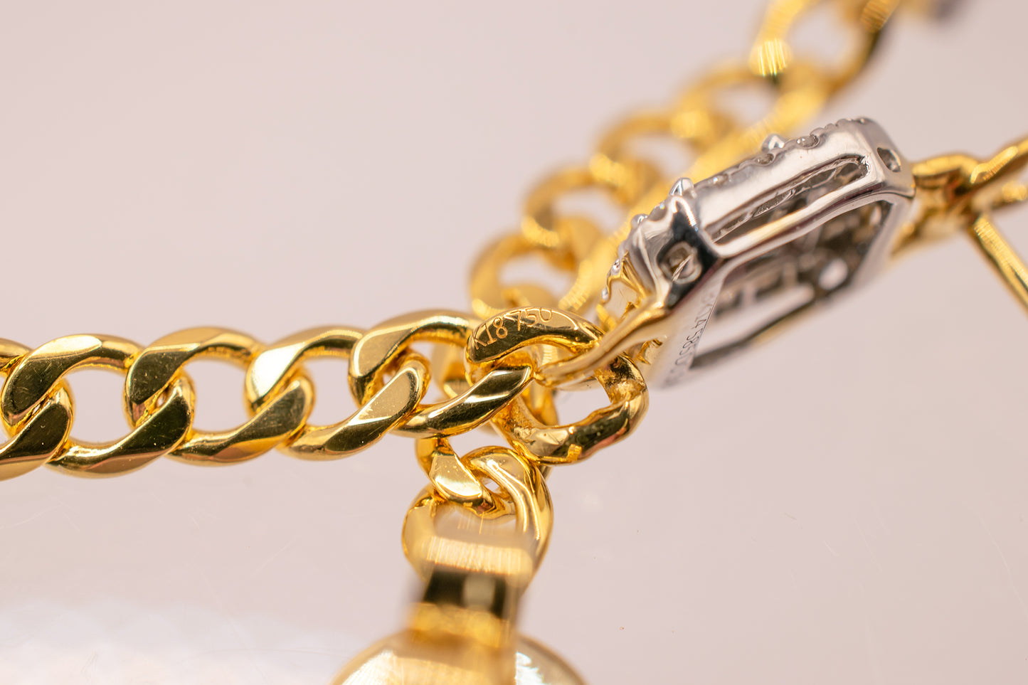 18k & 14k Two Tone Yellow Gold Diamond Halo Curb Chain Dangle Earrings