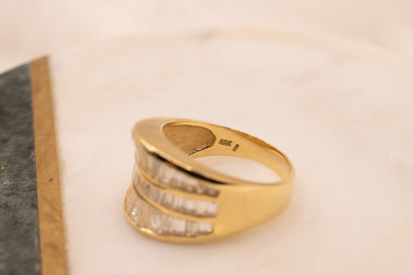 Estate 14k Yellow Gold Baguette Diamond Simulant Cubic Zirconia Ring