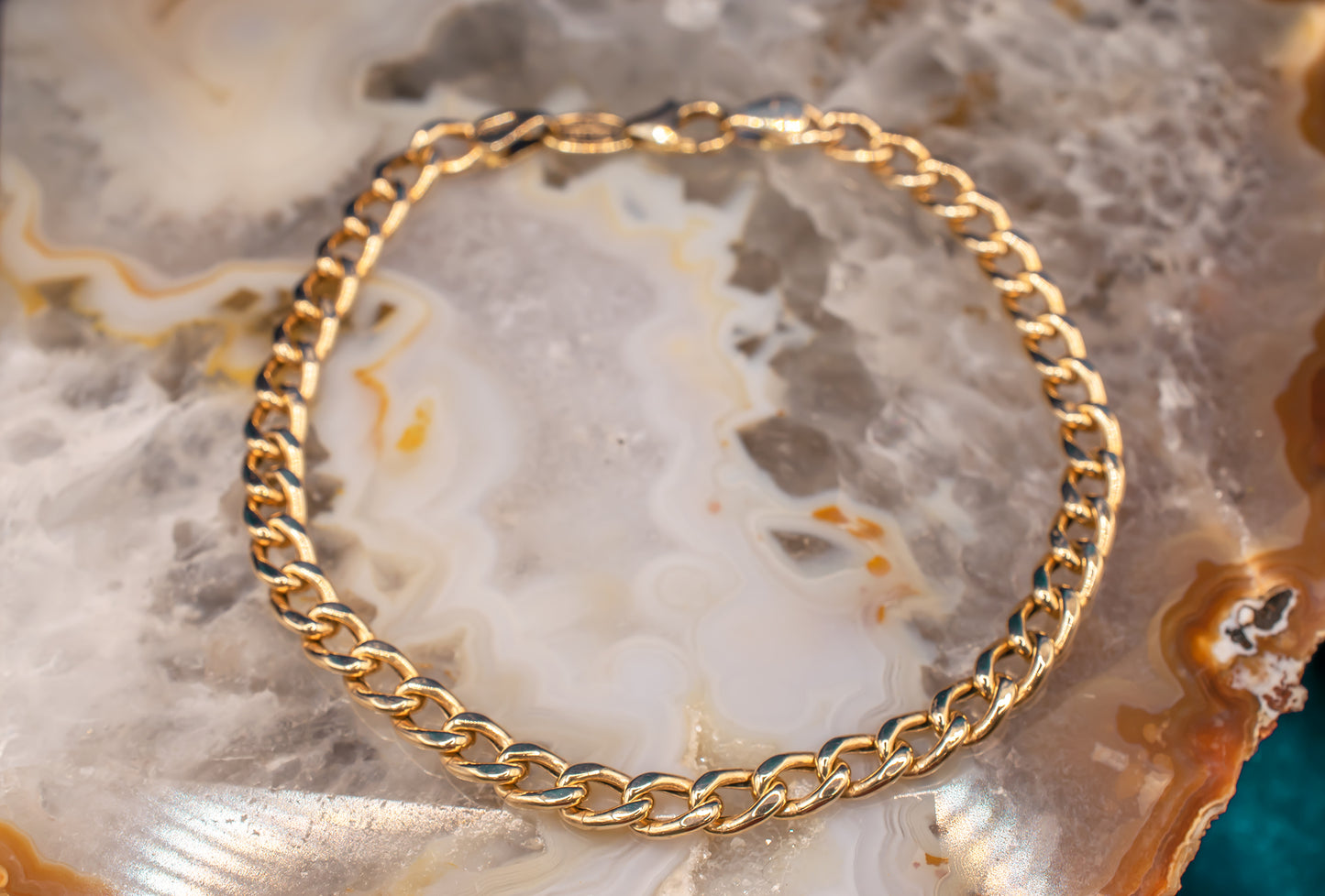 Vintage 14k Yellow Gold Curb Chain Curb Link Bracelet 7 Inches