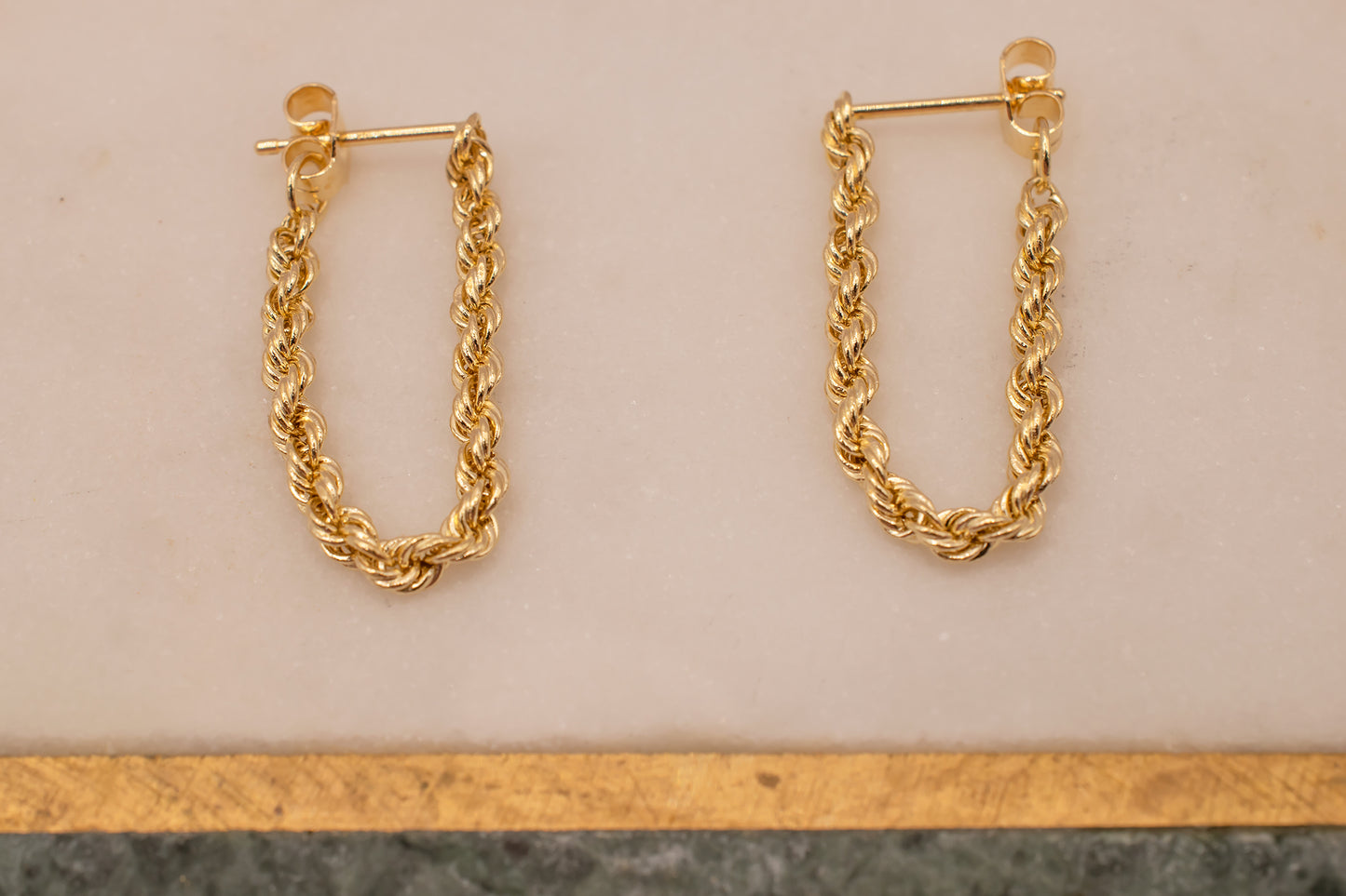 Vintage 14k Yellow Gold Front To Back Rope Chain Dangle Earrings