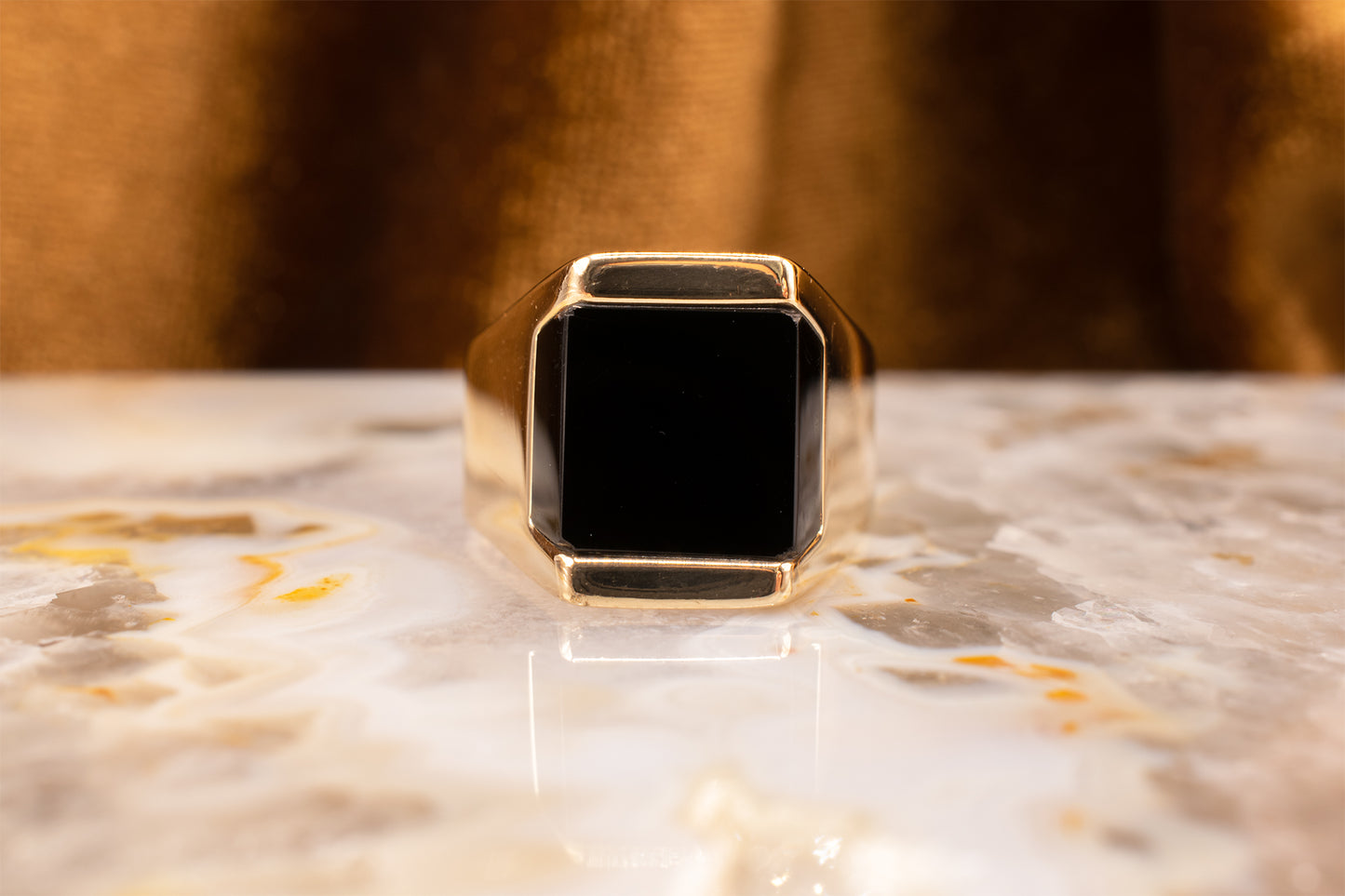 Vintage 14k Yellow Gold Unisex Rectangular Black Onyx Ring