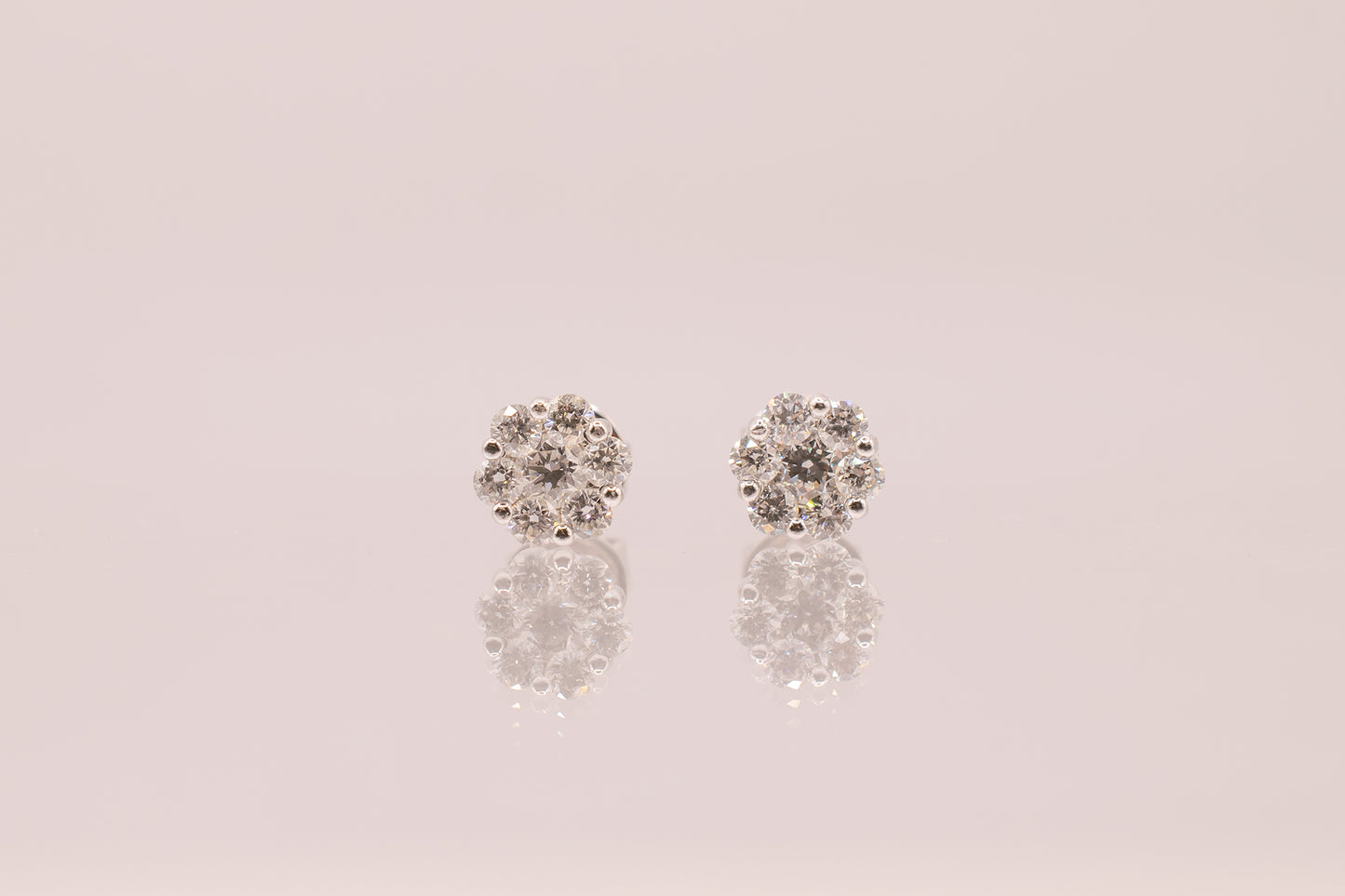 Vintage Estate 18K White Gold Diamond Cluster Flower Stud Earrings