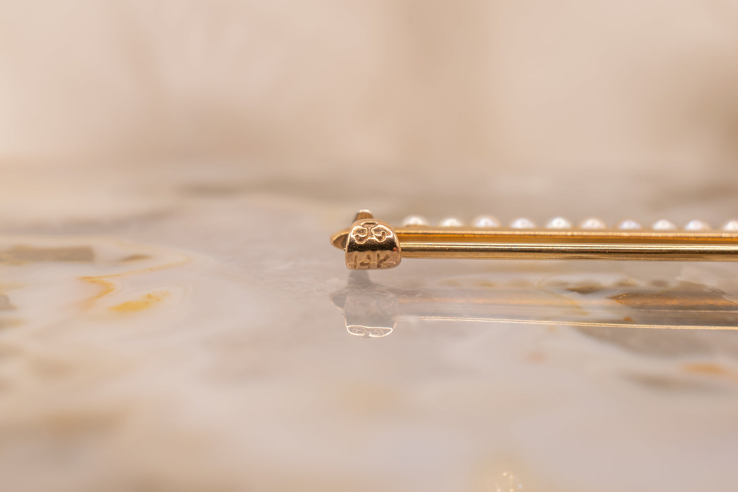 Vintage 14k Yellow Gold Seed Pearl Pin with White Gold Motif