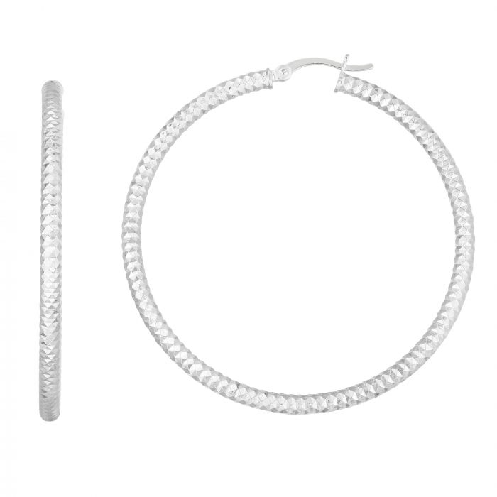 Silver Linear Diamond Cut Hoops