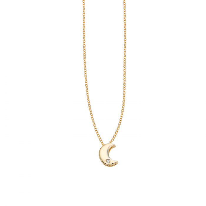 14K Gold Diamond Moon Necklace