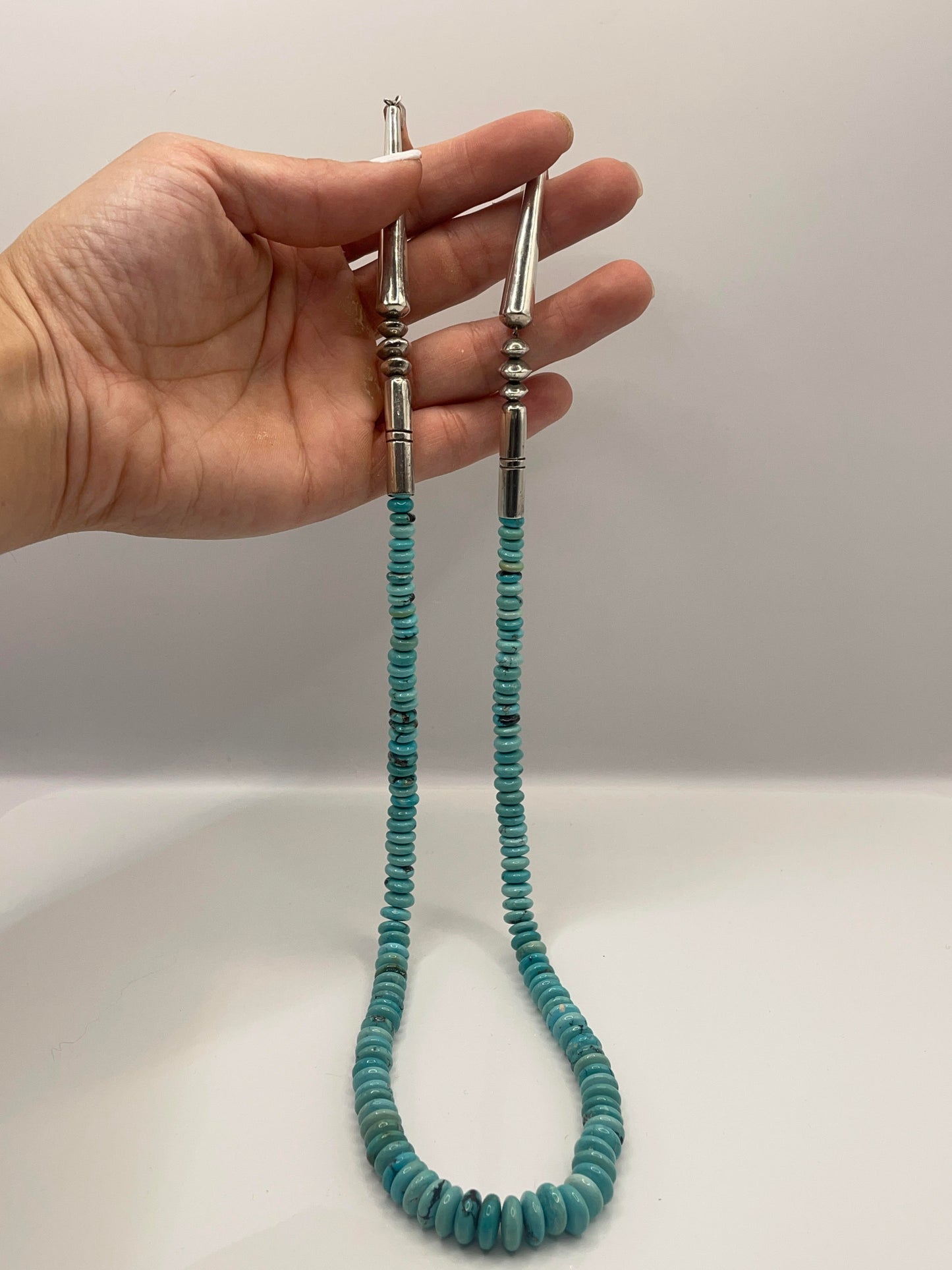 Vintage Sterling Silver Turquoise Beaded Necklace