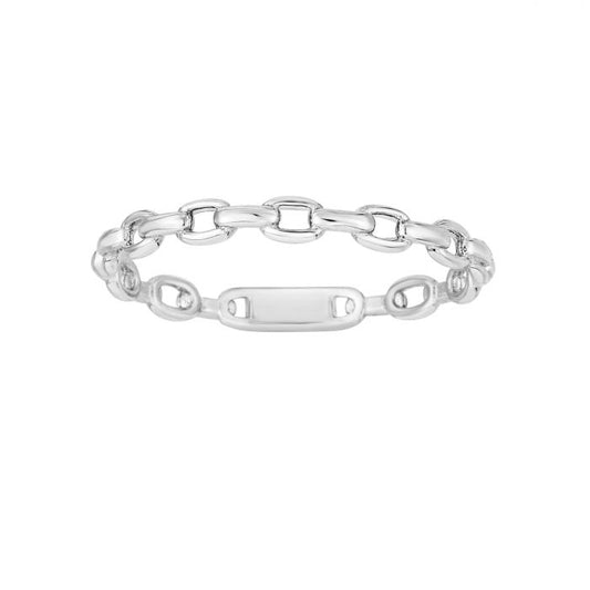 14K White Gold Oval Links Chain Style Stackable Ring